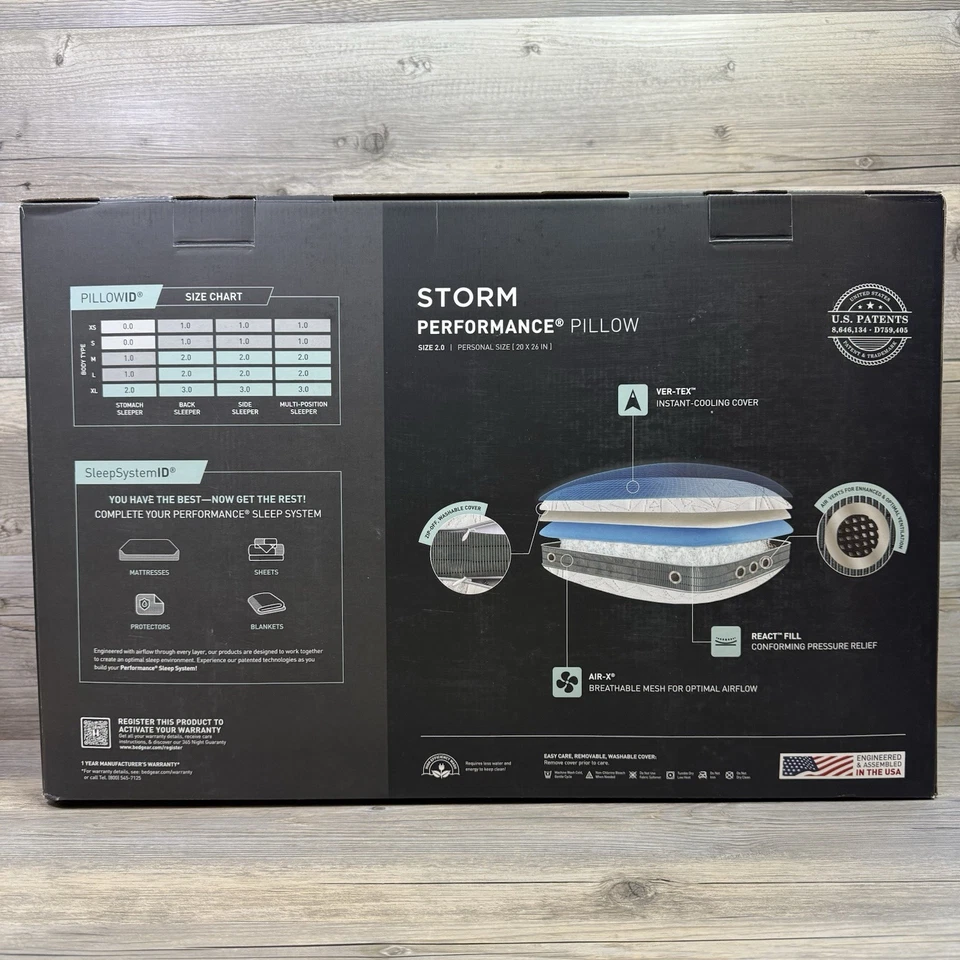Almohada de rendimiento Bedgear Storm 2.0 20x26 pulgadas Nuevo en caja. Hecho en USA Foto 2 de 4
