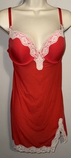 Abito reggiseno rosso maglia trasparente orlo pizzo Y2K Victorias Secret taglia 36D piccoli strappi