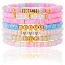 Friendship Bracelets Trendy Heishi Clay Bead Bracelets Stack Gold Beaded Stretch