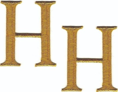 Pair Metallic Gold Letter H Embroidered Iron On Sew On Patches 2 3/8'' Serif