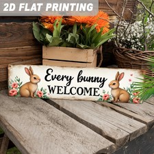 2D Bunny Welcome Metal Sign Easter Farmhouse Decor Wall Art for Entryway Kitchen