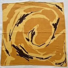 Vintage Handkerchief Yellow Cotton Brown Abstract Art Circle Pocket Square 17" J