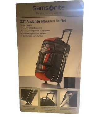NEW Samsonite Andante Wheeled Rolling Duffel Bag 22  Black Red Water Resistant