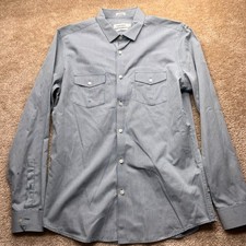 Calvin Klein Mens Slim Fit Micro Check Button Down Shirt Blue White Medium