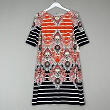 Eliza J Womens Dress 14 Black Jersey Kaleidoscope Shift Striped Travel Resort