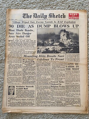 Daily Sketch Newspaper 1944 November 28th 90 Die as dump bomb ORIGINAL NEWSPAPER