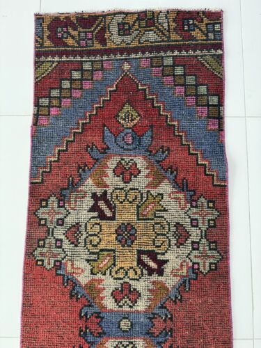 Tappeto runner turco orientale lana annodato a mano vintage 2x9 piedi, tappeto boho Oushak - Foto 6 di 10