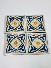 12 Hand Painted Vintage Terracotta Tile Backsplash Mexican Folk Art Crafts 4x4"