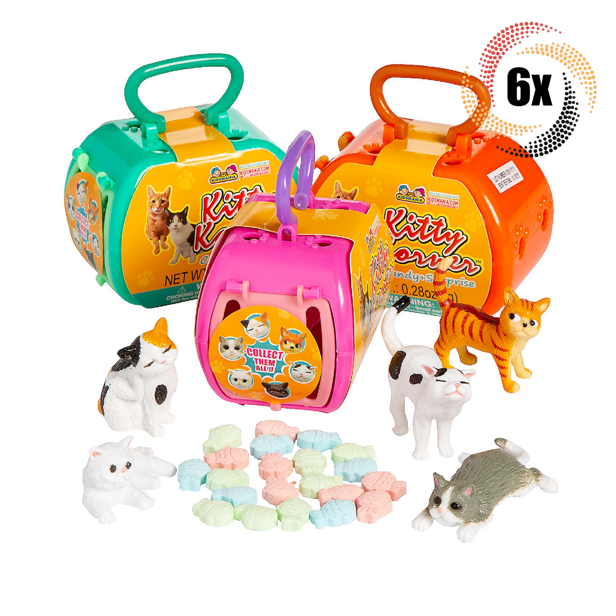 6x Packs Kidsmania Kitty Korners Assorted Novelty Candy + Toy