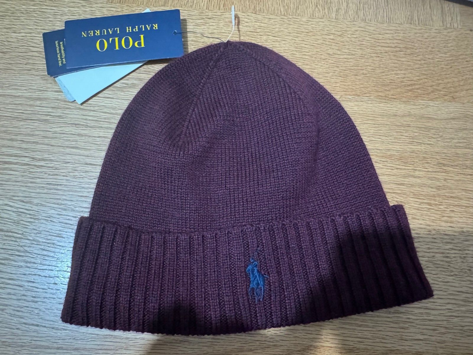 CAPPELLO BERRETTO POLO RALPH LAUREN LANA MERINO MARRONE FIRMA PONY NUOVO PREZZO DI LISTINO £75