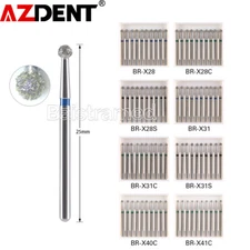 AZDENT Dental Diamond Burs Ball Round FG 1.6mm for High Speed Handpiece 25mm