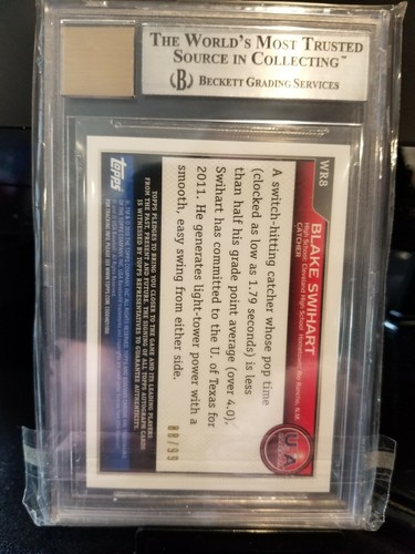 2010 BLAKE SWIHART #89/99 BOWMAN CHROME USA REDEMPTION CARD BECKETT 9/10 MINT. - Picture 7 of 9
