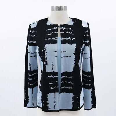 Ming Wang Cardigan Jacket Shell Top Set NEW XS Womens Ice Blue Black Check Knit