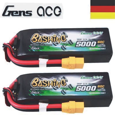 2X Gens Ace G-Tech 5000mAh 11.1V 60C 3S Lipo Battery XT90 Für 1:8 TYPHON RC Auto