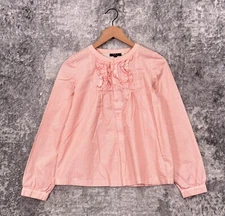 APC Top XS Womens Orange Striped Cotton Woven Ruffle Popover Blouse