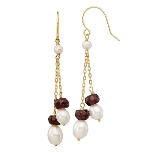 Bejeweled Bee Red Gold Pearl Drop Earrings Rhinestone Bumble  display picture 1