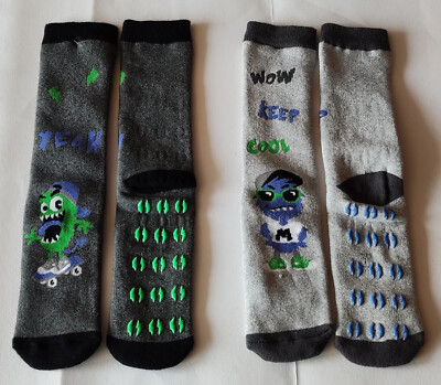 2 Paar Jungen  Anti-Rutsch Wintersocken Thermosocken mit ABS-Druck  NEU