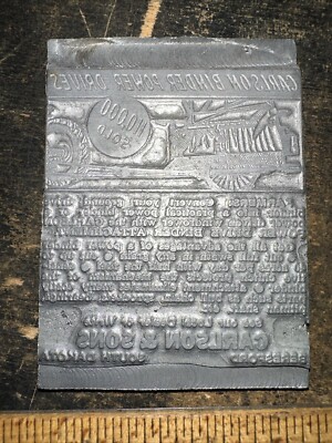Printing Block ( Carlson Binder Power Drives ) Farm Ad. Needs Wood Block