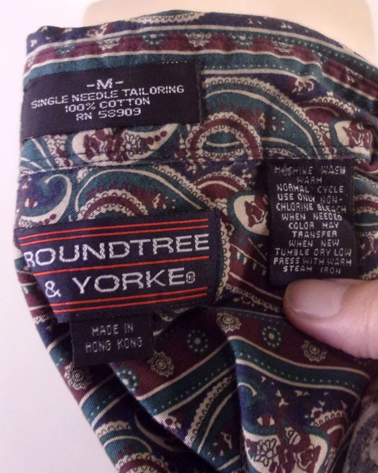 Camisa vintage años 90 Roundtree & Yorke retro audaz tema cachemir OCBD salón SS talla M Foto 4 de 4