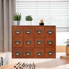 12 Drawers Vintage Tabletop Library Card Cata...