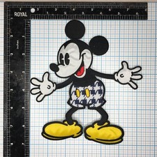 VINTAGE MICKEY MOUSE DISNEY CARTOON 6.75" IRON ON PATCH BLUE HOUNDSTOOTH