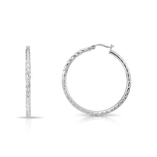 925 Solid Sterling Silver X Diamond-Cut Round Creole Bold Hoop Earrings All Size - Picture 13 of 13