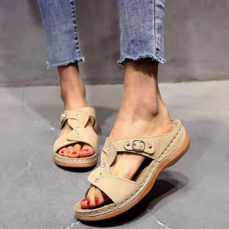 Mujer Sandalias Nueva Plataforma Cuña Sin Cordones Tacón Bajo Zapatillas Zapatos Playa Verano Foto 3 de 4