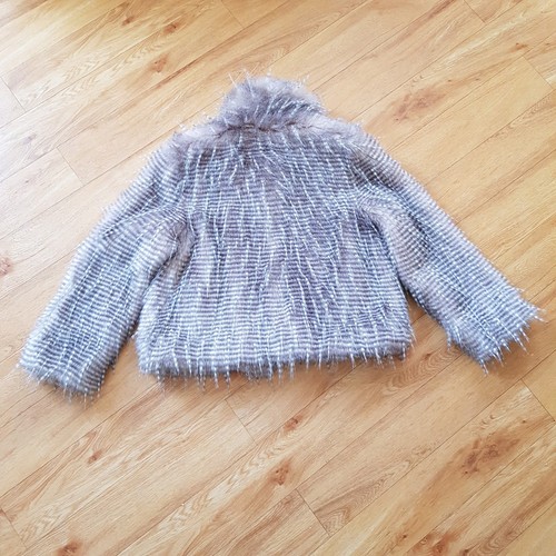 Next Girls Faux Fur Coat 7 - 8 Years Long Fur Winter Coat Bow Detail Kids Fluffy - Picture 2 of 12