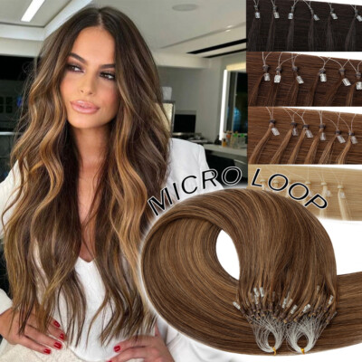 200 Strands Micro Loop Ring Hair Extensions Remy Human Hair Nano Ring Beads Weft