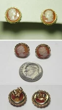 C1626 Vintage 14K YG Handcarved Shell Cameo Bezel Set Post Earrings