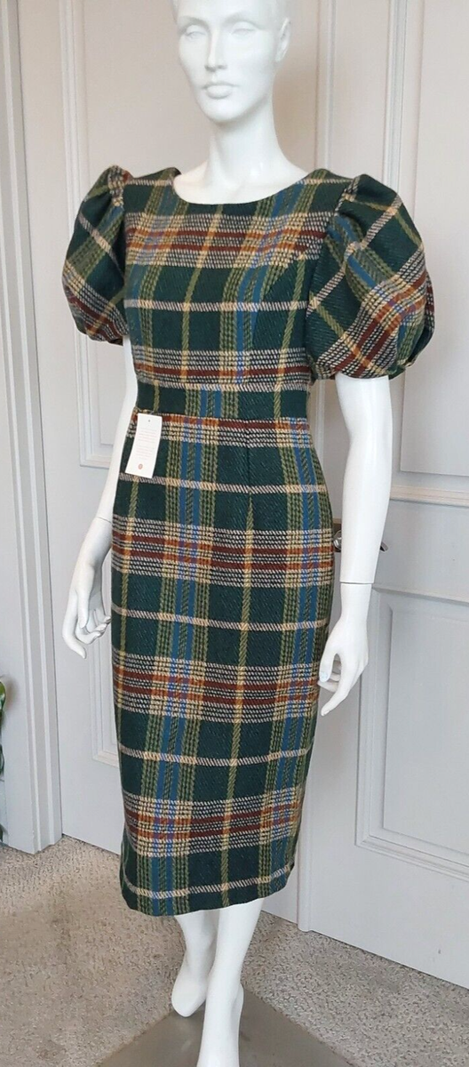 Ivy City Co Holly Plaid Pencil Dress Puff short sleeve sz M NWT | eBay
