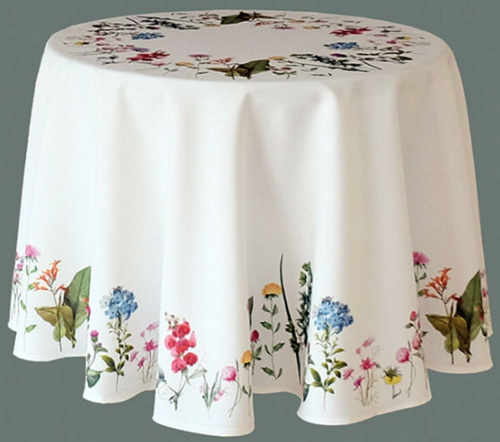 Tischdecke rund Ø 150 cm Druckmotiv Sommerblumen Blumen Landhausstil - Bild 1 von 2