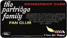 THE PARTRIDGE FAMILY FAN CLUB MEMBERSHIP CARD