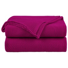 Unique Bargains Pure Cotton Soft Cable Knit Throw Blanket Fuchsia 50" X 60" Soft