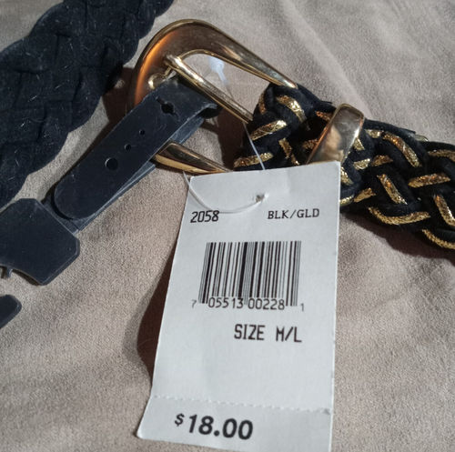 New Belt Womens Medium Large Black and Gold ~38 in long with Tags ! 18 $$ - Picture 3 of 10