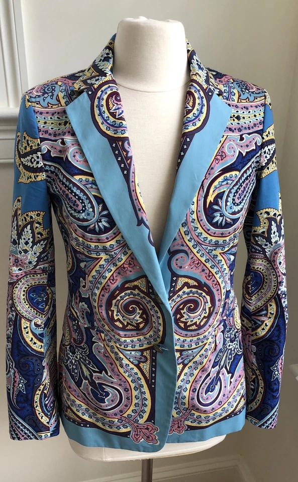 Blazer Chaqueta Algodón Cachemira Azul Etro IT42/US 6 Foto 2 de 4