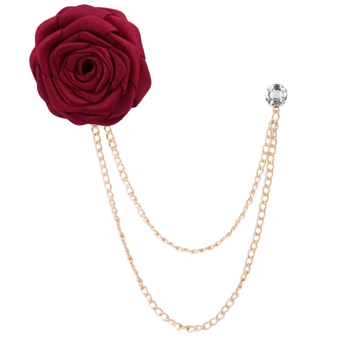 Mens Rose Brooch Flower Brooch Boutonniere Suit Lapel Wedding Pin Tassel Chain - Picture 12 of 95