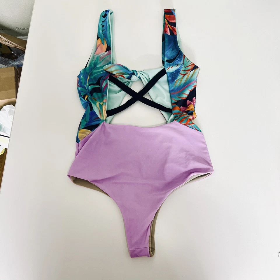 Купальник цельный Mandalynn размер L синий фиолетовый галстук спереди с ремешками сзади сделано в США - Изображение 3 из 4