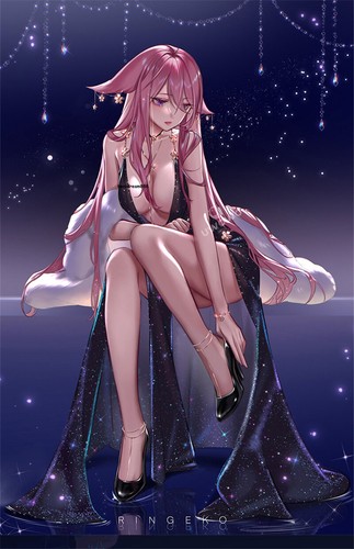 Genshin Impact Yae Miko Full Dress Cosplay Costume Anime Women Girl Black Suit - 第 6/25 張圖片