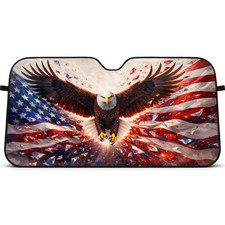 America Eagle Car Windshield Sun Shade, USA Flag Patriotic Outdoor Car