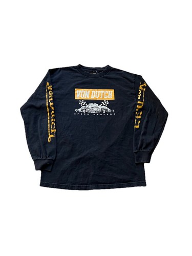 T-shirt grafica Von Dutch Speed Dealers Y2K nera manica lunga taglia media