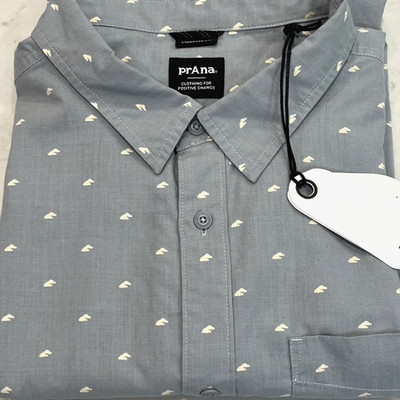 Prana NEW Tinline Shirt XXL Short Sleeve Quarry Cloud Slim Fit Organic Shirt