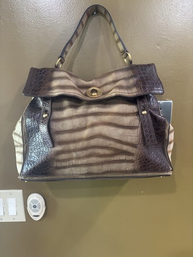 AUTHENTIC YVES SAINT LAURENT Muse Two Brown Embossed Leather Hand Bag
