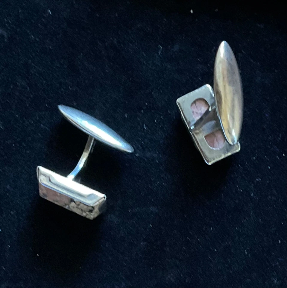 Gemelos de jaspe vintage plata 875 hechos en la URSS Foto 4 de 4