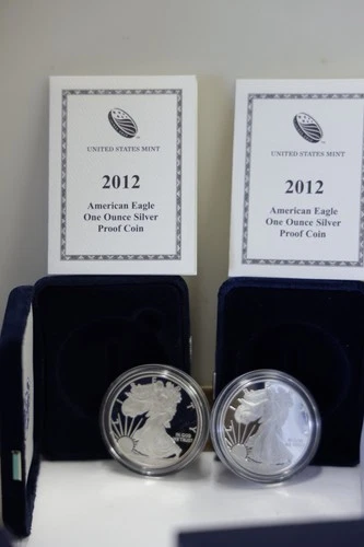 (2) 2012 W US Proof Silver Eagle $1 Original Box/Coa..