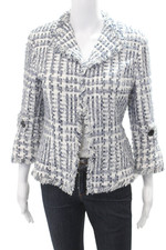 Lafayette 148 New York Womens Blue Check Blazer 3/4 Sleeve Button Size 4
