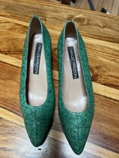 Maud Frizon Shoes - Vintage Green Frogskin Heels Size 39 - Snug Fit