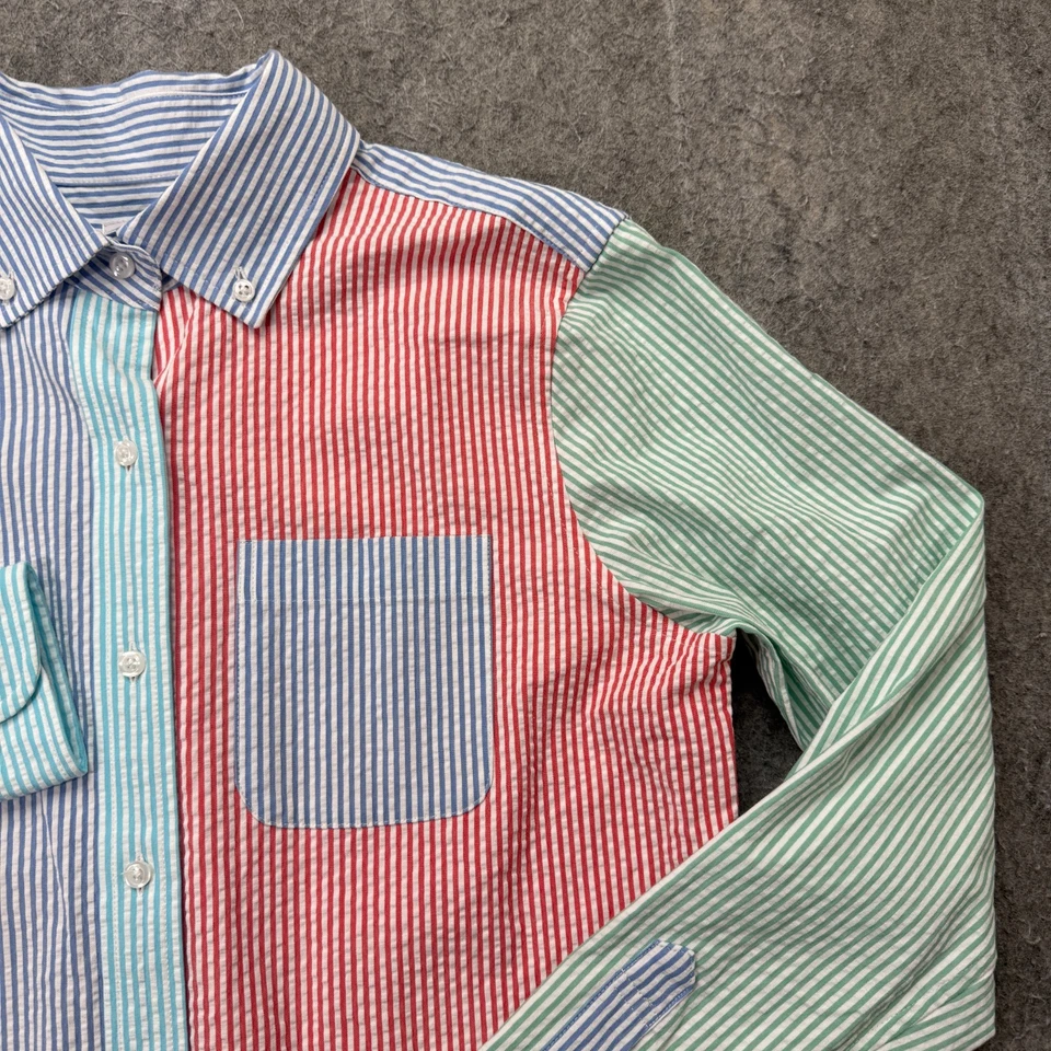 Brooks Brothers Seersucker Shirt Youth Boys 4 Blue Red Striped Classic Fit - Image 3 of 4