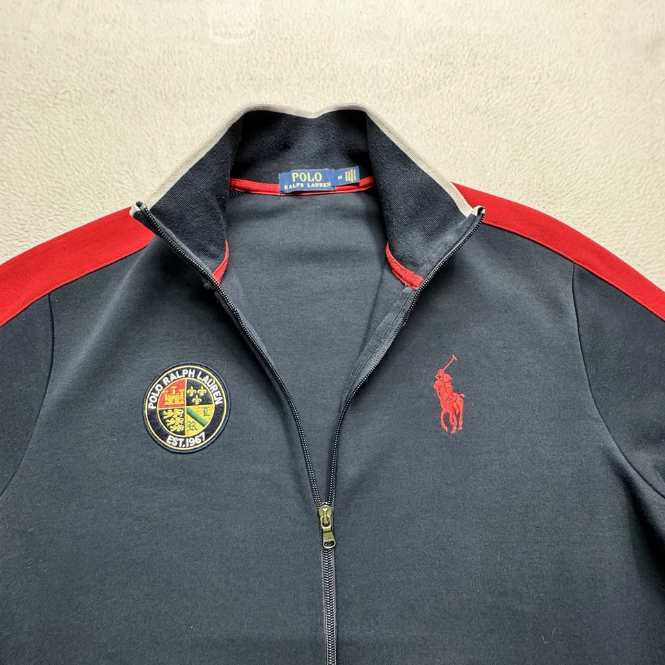 Polo Ralph Lauren Track куртка красная полоса герб логотип черный полный молнии размер M - Изображение 4 из 4