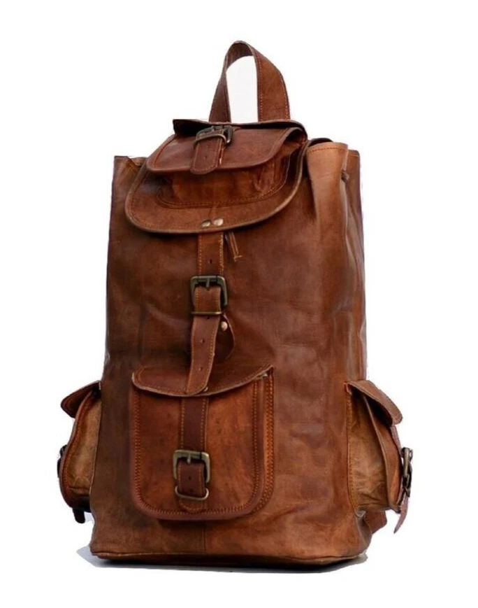Leather Backpack Vintage Bag Laptop Travel Genuine Rucksack Men's Men Brown New